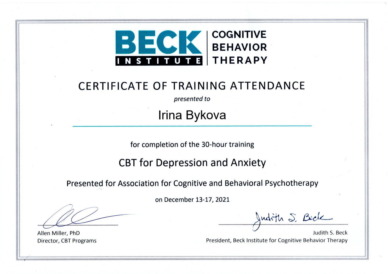 Beck Institute — CBT for Depression and Anxiety